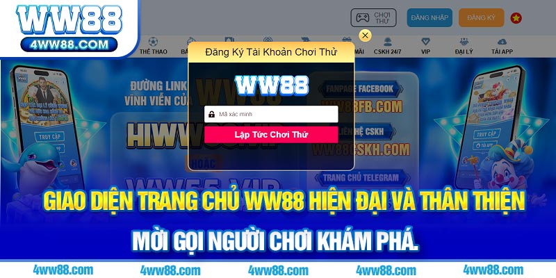 Giao diện trang chủ WW88 hiện đại và thân thiện, mời gọi người chơi khám phá.